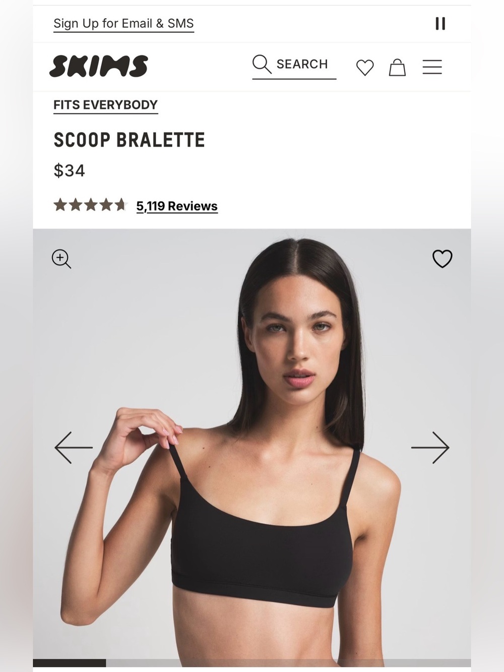 NWT! SKIMS Fits Everybody Scoop Bralette Size Small Onyx